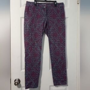 CAbi Women's Red and Blue Patterned Cropped Pants
